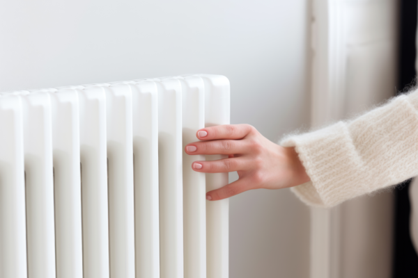 A hand touches a radiator