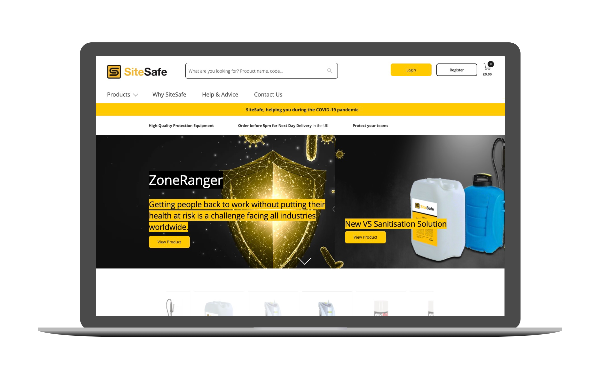 SiteSafe homepage on laptop