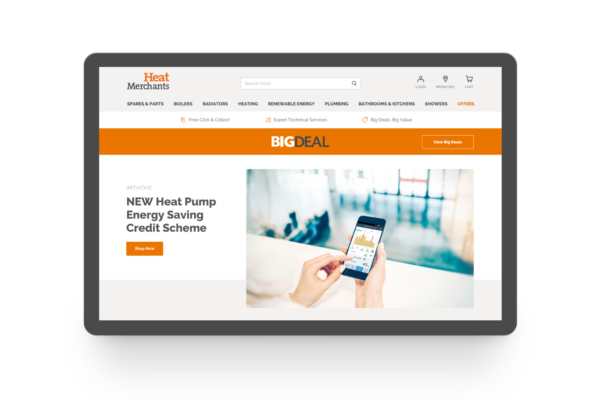 Heat Merchants homepage on a tablet